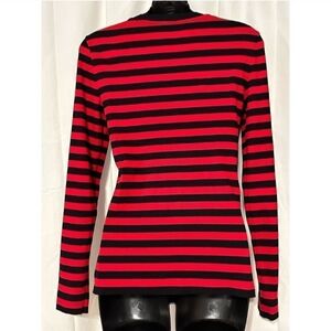 Ralph Lauren Red and Black Striped Long Sleeve Top
